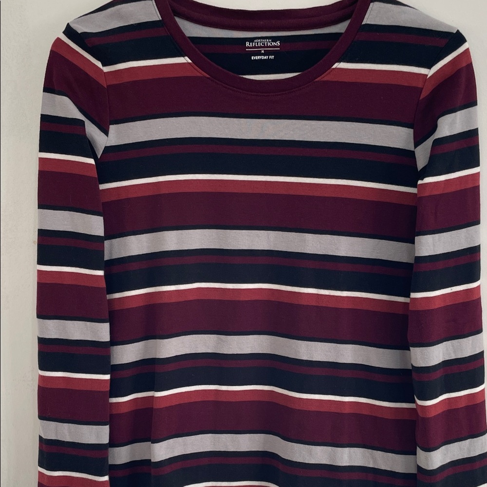 Northern Reflections Multi Stripe Crew Neck Cotton Sweater Maroon M